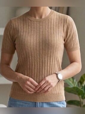 Banana Republic Camel Ribbed Merino Crewneck Sweater